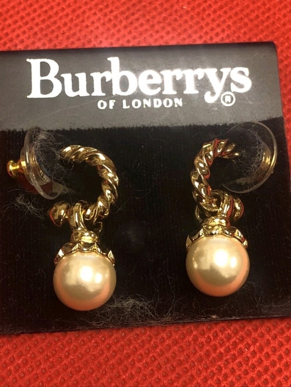 BURBERRYS VTG 1990's FAUX PEARLS STUD DANGLE GOLD TONE EARRINGS/ Bnwt